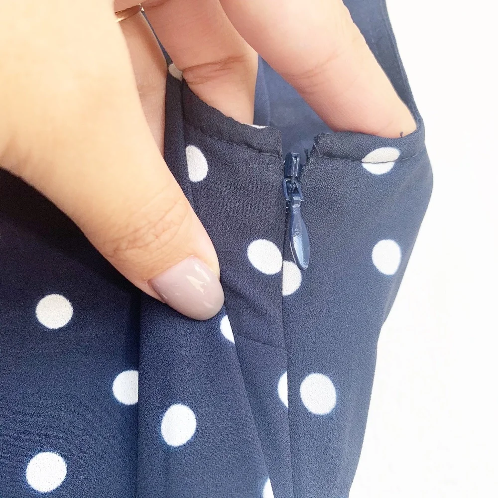 J. Crew Navy Polka Dot Midi Dress